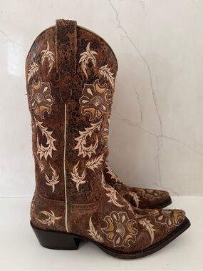 Horse Power by Anderson Bean Snip Toe Brown Floral Cowgirl Western Boots W 7M